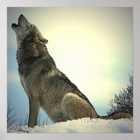 Vierkante Posters - Howling Wolf Poster Print (Voorkant)