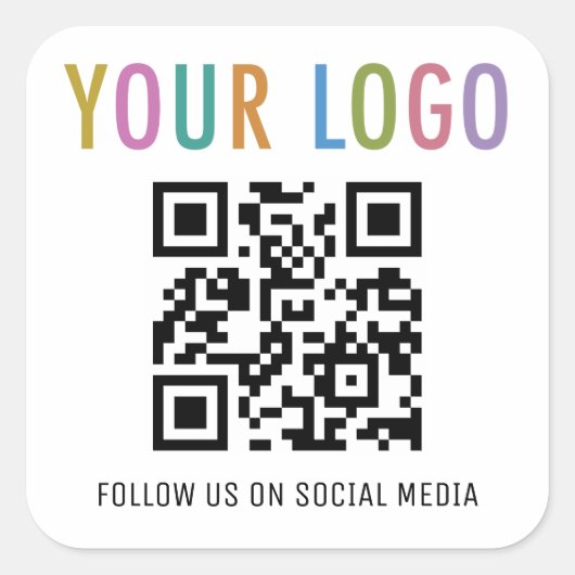 Vierkante QR-code stickers met logo sociale media (Voorkant)