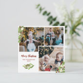 Vierkante rode bessen Fotocollage Vrolijk Kerstfee Feestdagenkaart (Staand voorkant)