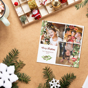 Vierkante rode bessen Fotocollage Vrolijk Kerstfee Feestdagenkaart