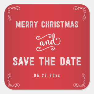 Vierkante Rode Witte Save The Date Kerststickers Sticker