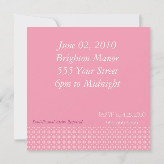 Vierkante roze bloemen verjaardagsfeestuitnodiging kaart (Achterkant)