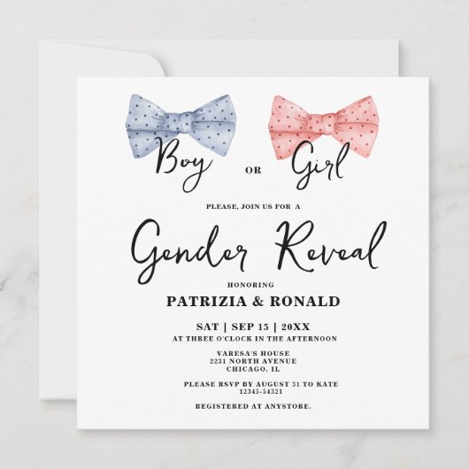 Vierkante Roze en Blauwe Bogen Geslacht Onthullen  Kaart (Voorkant)