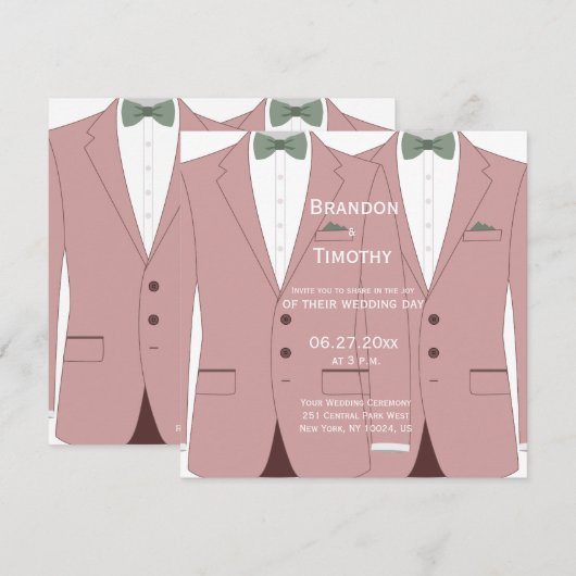 Vierkante roze homohuwelijksuitnodigingen kaart (Voorkant / Achterkant)