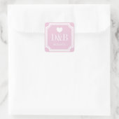Vierkante roze monogram kleine bruiloft gunst sticker (Tas)
