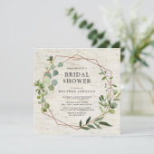 Vierkante rustieke koper geometrische eucalyptus d kaart (Staand voorkant)