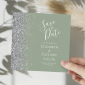 Vierkante Sage Groene Zilveren Glitter Sla de Datu Aankondiging