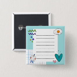 Vierkante Schattigee Doodle Cartoon Memo Notities Button 5,1 Cm