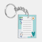 Vierkante Schattigee Doodle Cartoon Memo Notities Sleutelhanger (Voorkant Links)