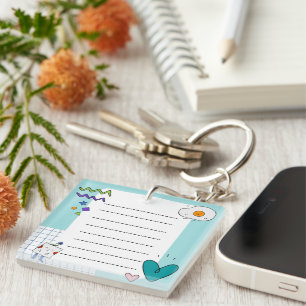 Vierkante Schattigee Doodle Cartoon Memo Notities Sleutelhanger