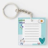 Vierkante Schattigee Doodle Cartoon Memo Notities Sleutelhanger (Voorkant)