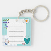 Vierkante Schattigee Doodle Cartoon Memo Notities Sleutelhanger (Achterkant)