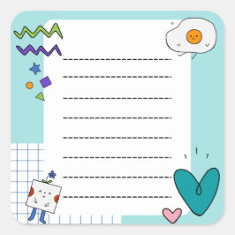 Vierkante Schattigee Doodle Cartoon Memo Notities Sticker