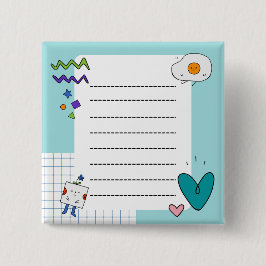 Vierkante Schattigee Doodle Cartoon Memo Notities Vierkante Button 5,1 Cm