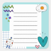 Vierkante Schattigee Doodle Cartoon Memo Notities Vierkante Sticker (Voorkant)