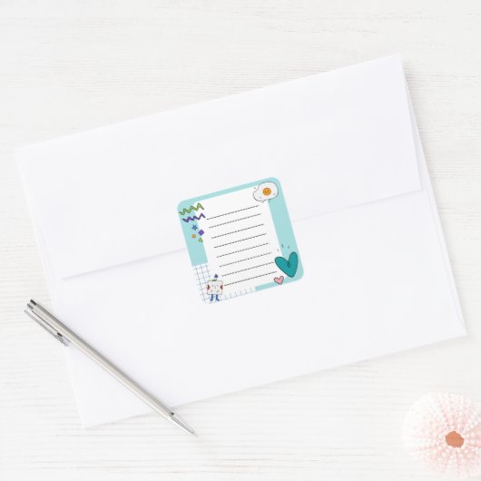 Vierkante Schattigee Doodle Cartoon Memo Notities Vierkante Sticker (Envelop)