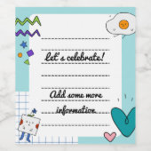 Vierkante Schattigee Doodle Cartoon Memo Notities Wijn Etiket (Enkel label)