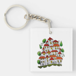 Vierkante Sleutelhanger (Doodle - handgetekend)