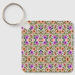 Vierkante sleutelhanger met een levendig bloemmoti