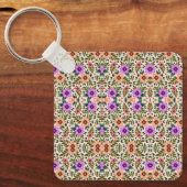 Vierkante sleutelhanger met een levendig bloemmoti (Voorkant)