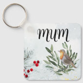 Vierkante sleutelhanger met kerst robin (Voorkant)