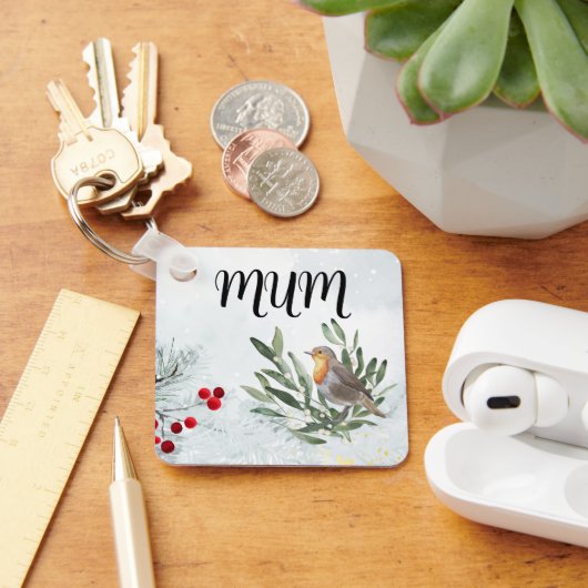 Vierkante sleutelhanger met kerst robin (Bureau)