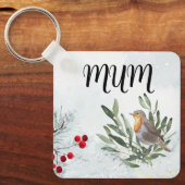 Vierkante sleutelhanger met kerst robin (Voorkant)