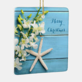 Vierkante staarvis met kerstsieraarster keramisch ornament (Rechts)