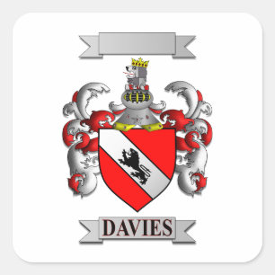 Vierkante sticker Davies familienaam en schild