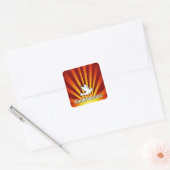 Vierkante sticker, Duif met rode stralen, Confirma Sticker (Envelop)