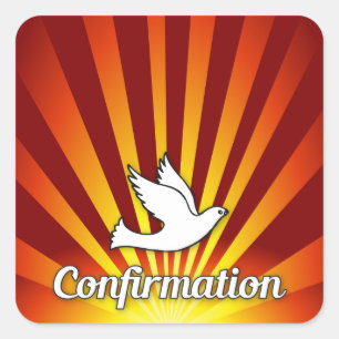 Vierkante sticker, Duif met rode stralen, Confirma Sticker