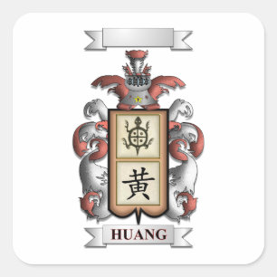 Vierkante sticker Huang-achternaam en schild