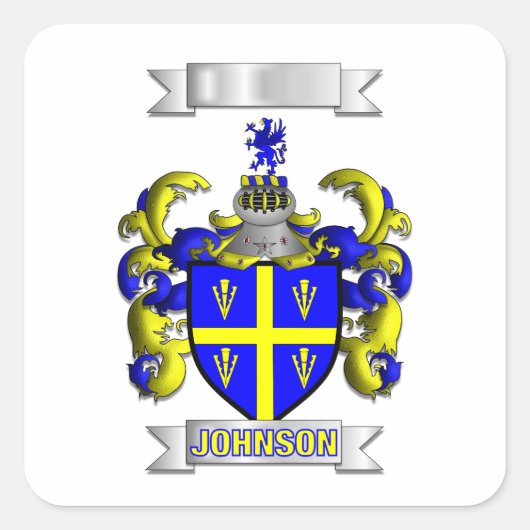 Vierkante sticker Johnson familienaam en schild (Voorkant)