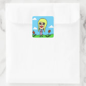 Vierkante sticker met bruine ogen meisje (Tas)