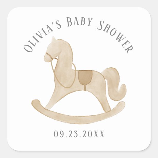 Vierkante sticker met schommelpaard voor babyshowe (Voorkant)
