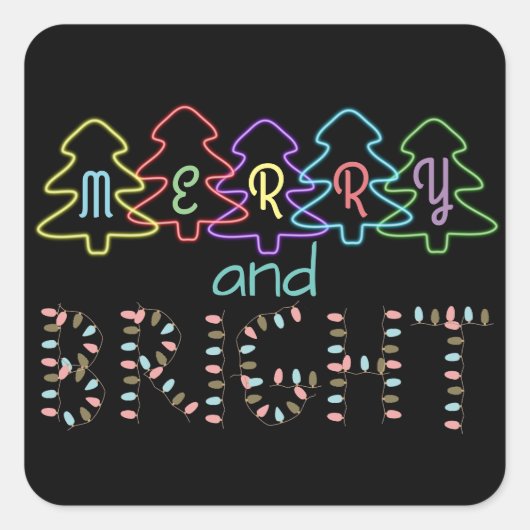 Vierkante Sticker met vrolijke kerstverlichting (Voorkant)
