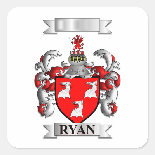 Vierkante Sticker Ryan Achternaam En Schild (Voorkant)
