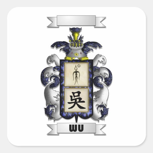 Vierkante Sticker Wu Achternaam En Schild (Voorkant)