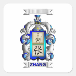 Vierkante Sticker Zhang Achternaam En Schild