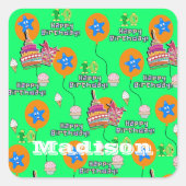 Vierkante Stickers, #10 Happy 10th Birthday Green Vierkante Sticker (Voorkant)