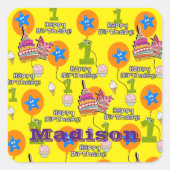 Vierkante Stickers, #1 Eerste verjaardag Geel Vierkante Sticker (Voorkant)