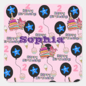 Vierkante Stickers, #2 Fijne 2de verjaardag Roze Sticker (Voorkant)