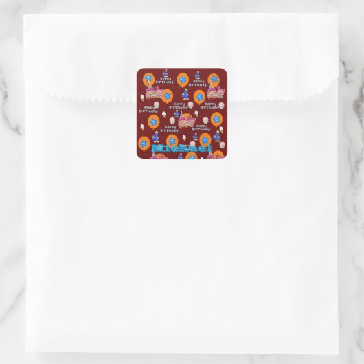 Vierkante Stickers, #4 Happy 4th Birthday Dark Red Sticker (Tas)