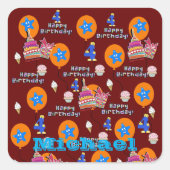 Vierkante Stickers, #4 Happy 4th Birthday Dark Red Sticker (Voorkant)