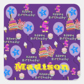 Vierkante Stickers, #5 Happy 5th Birthday Paars Vierkante Sticker (Voorkant)