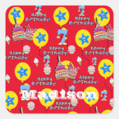 Vierkante Stickers, #7 Happy 7th Birthday Red Sticker (Voorkant)