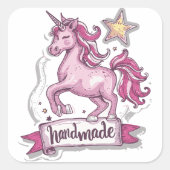 Vierkante Stickers Eenhoorn en de inscriptie, Hand (Voorkant)