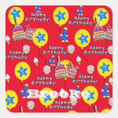 Vierkante Stickers, Happy 4th Birthday Red Sticker (Voorkant)