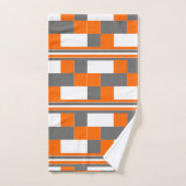Vierkante strepen Oranje grijs wit geometrisch pat Bad Handdoek (Handdoek)
