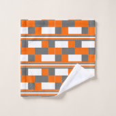 Vierkante strepen Oranje grijs wit geometrisch pat Bad Handdoek (Wasdoekje)